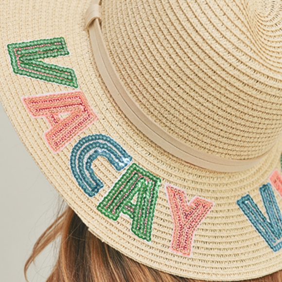 Vacay Vibes Sequin Letter Panama Hat - Picture 4 of 5